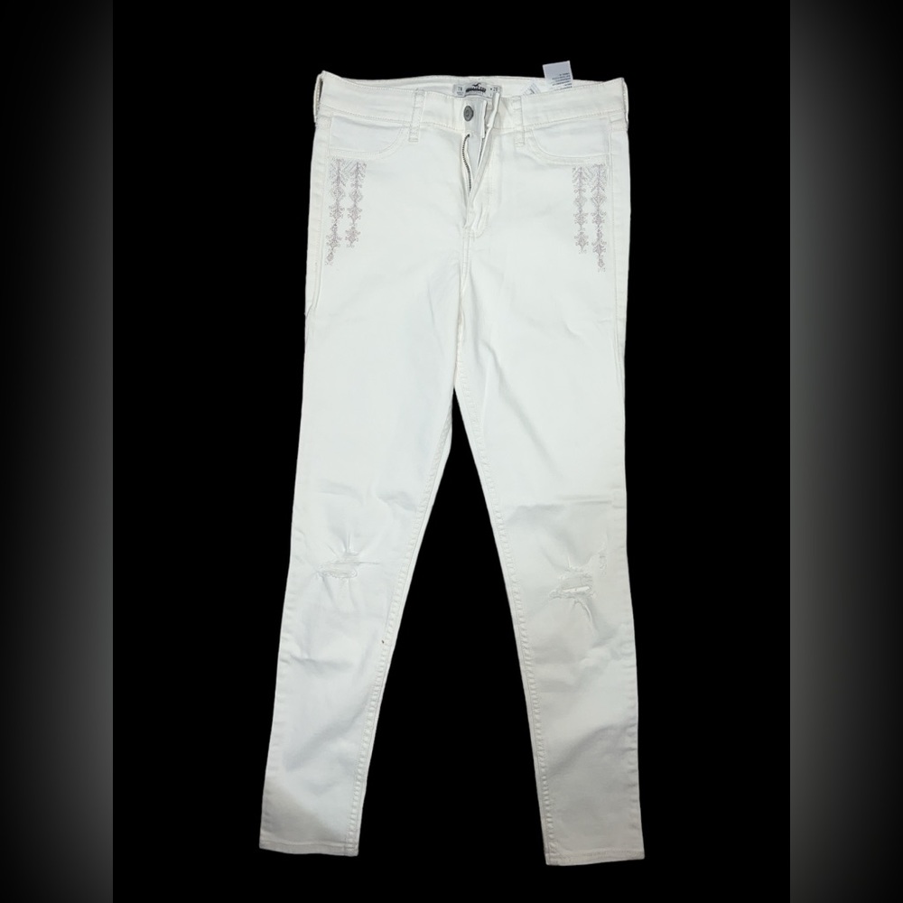 HOLLISTER | WHITE SKINNY JEANS WITH GRAPHIC SIDES 28x31